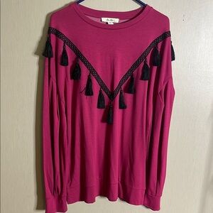 Ella moon NWT large Pink fuschia purple Long Sleeve Top with Black Tassels